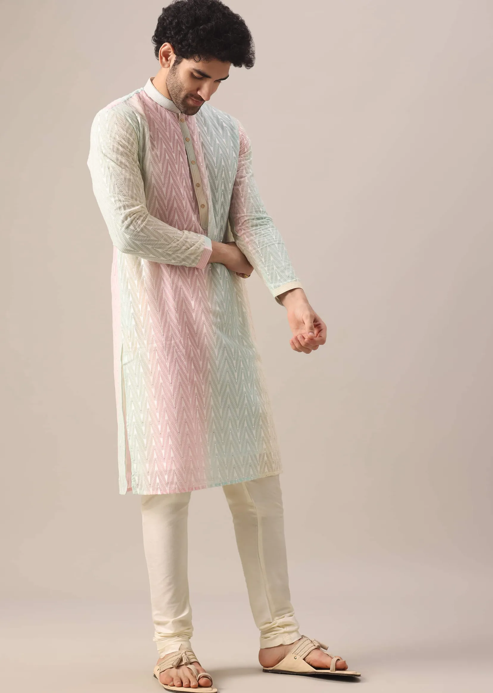 Multi Color Lucknowi Kurta Set With Sequin Work