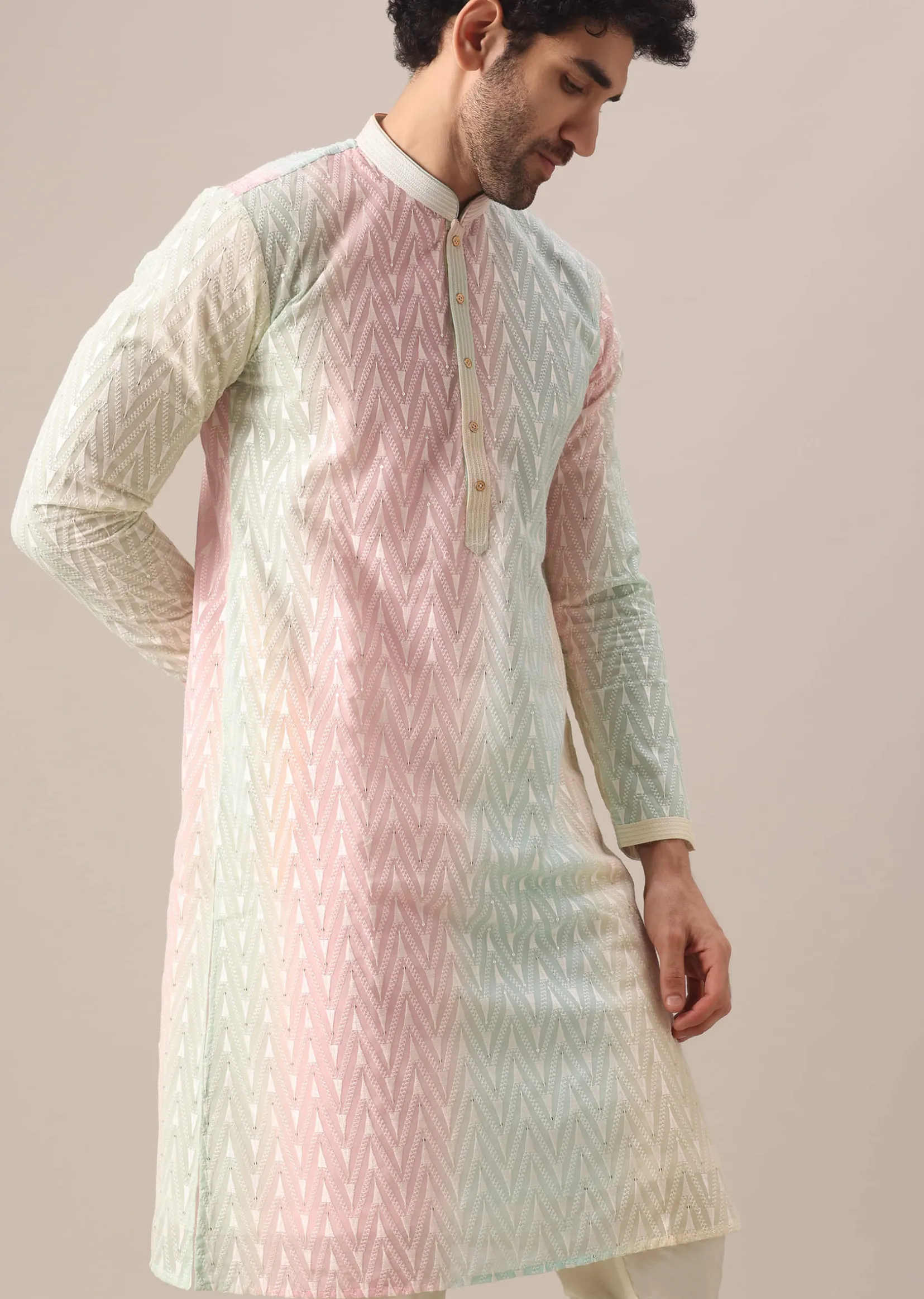 Multi Color Lucknowi Kurta Set With Sequin Work