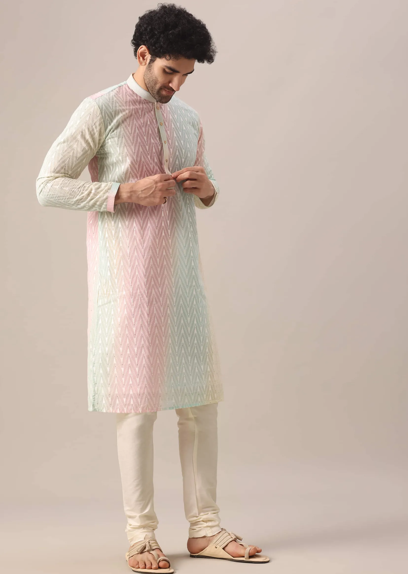 Multi Color Lucknowi Kurta Set With Sequin Work