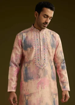 Multi Colored Abstract Printed Silk Kurta Set