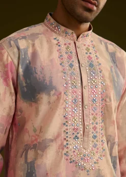 Multi Colored Abstract Printed Silk Kurta Set