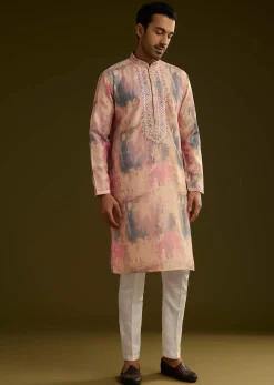 Multi Colored Abstract Printed Silk Kurta Set