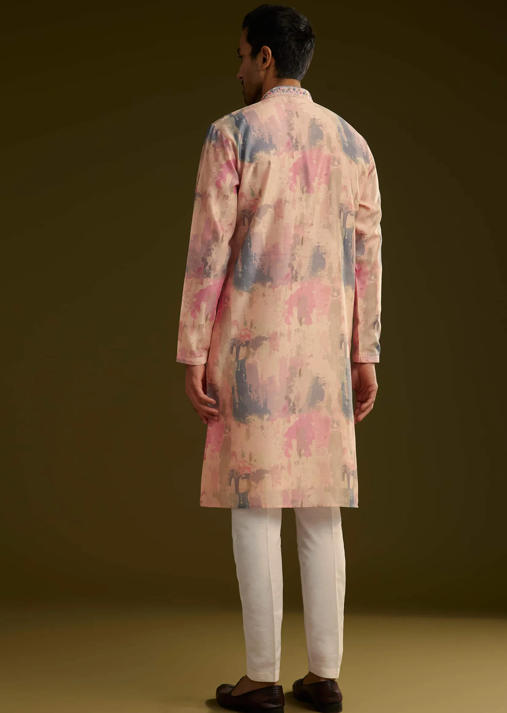 Multi Colored Abstract Printed Silk Kurta Set