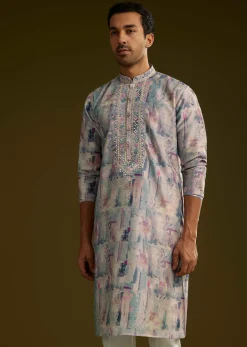 Multi Colored Silk Kurta Set With Abstract Print