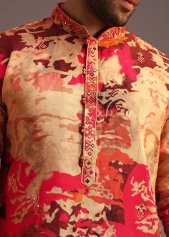 Multi Colour Abstract Print Silk Kurta And Pant