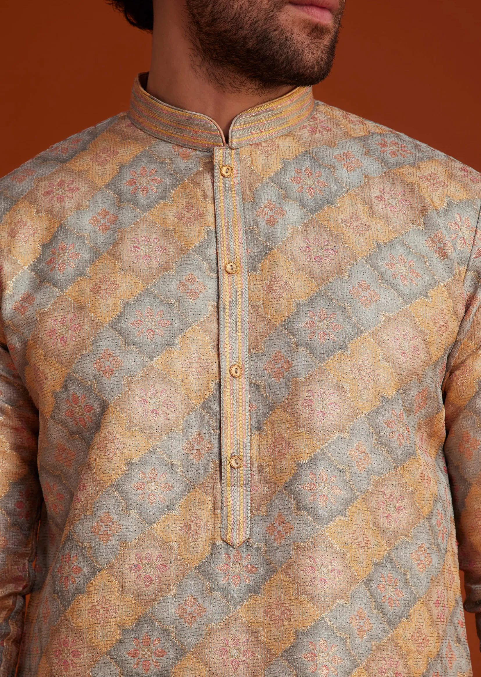 Multi Colour Brocade Kurta Pajama Set