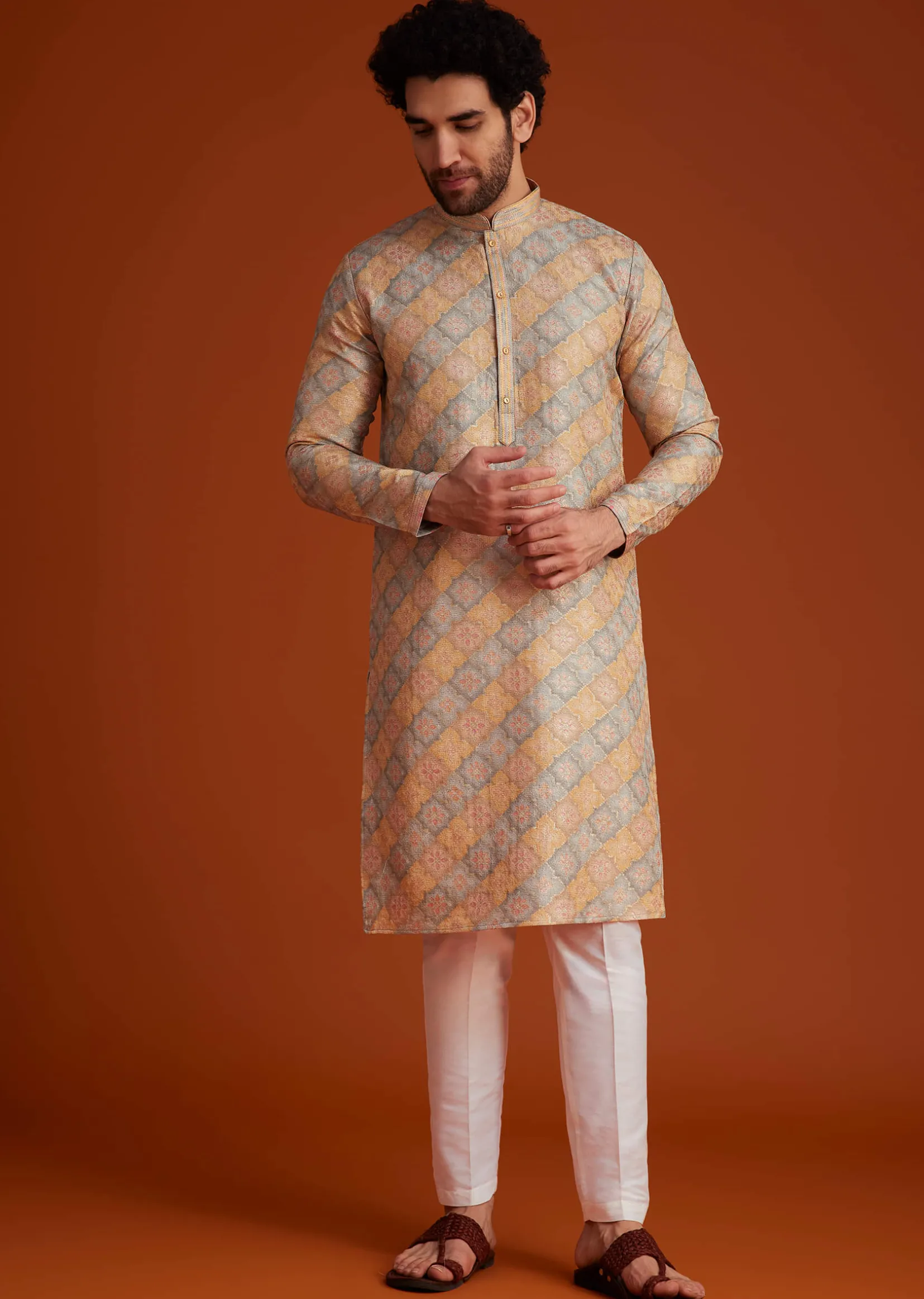 Multi Colour Brocade Kurta Pajama Set
