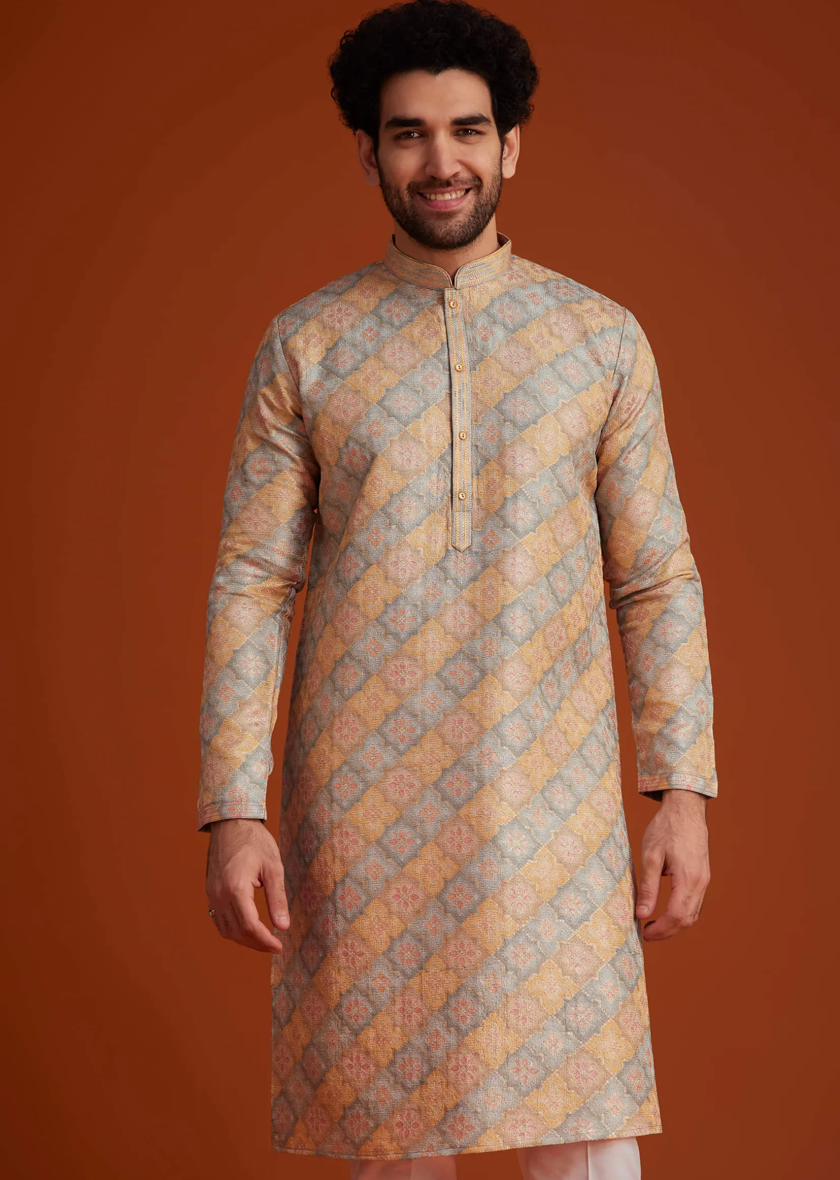 Multi Colour Brocade Kurta Pajama Set