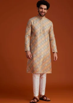Multi Colour Brocade Kurta Pajama Set