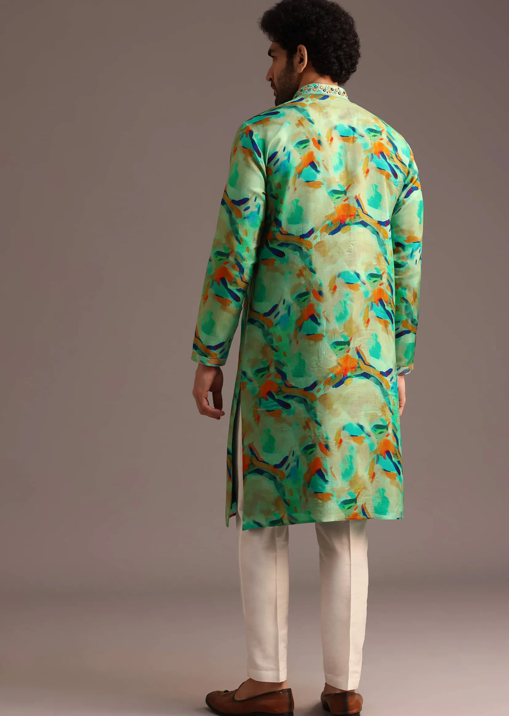 Multi Colour Silk Kurta And Pant With Abstract Print