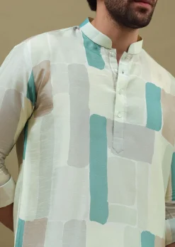 Multi Colour Silk Printed Kurta Set For Men