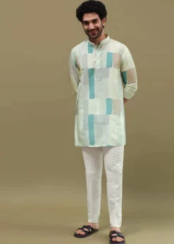 Multi Colour Silk Printed Kurta Set For Men