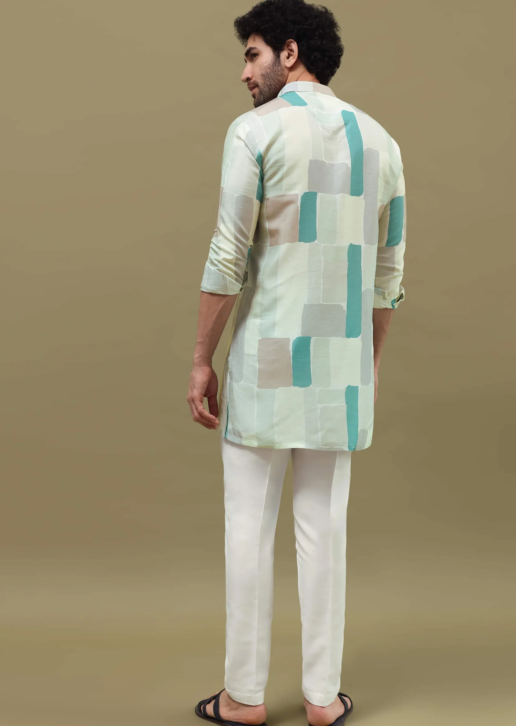 Multi Colour Silk Printed Kurta Set For Men