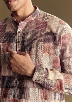 Multi Linen Kurta Set With Artistic Kantha Detailing