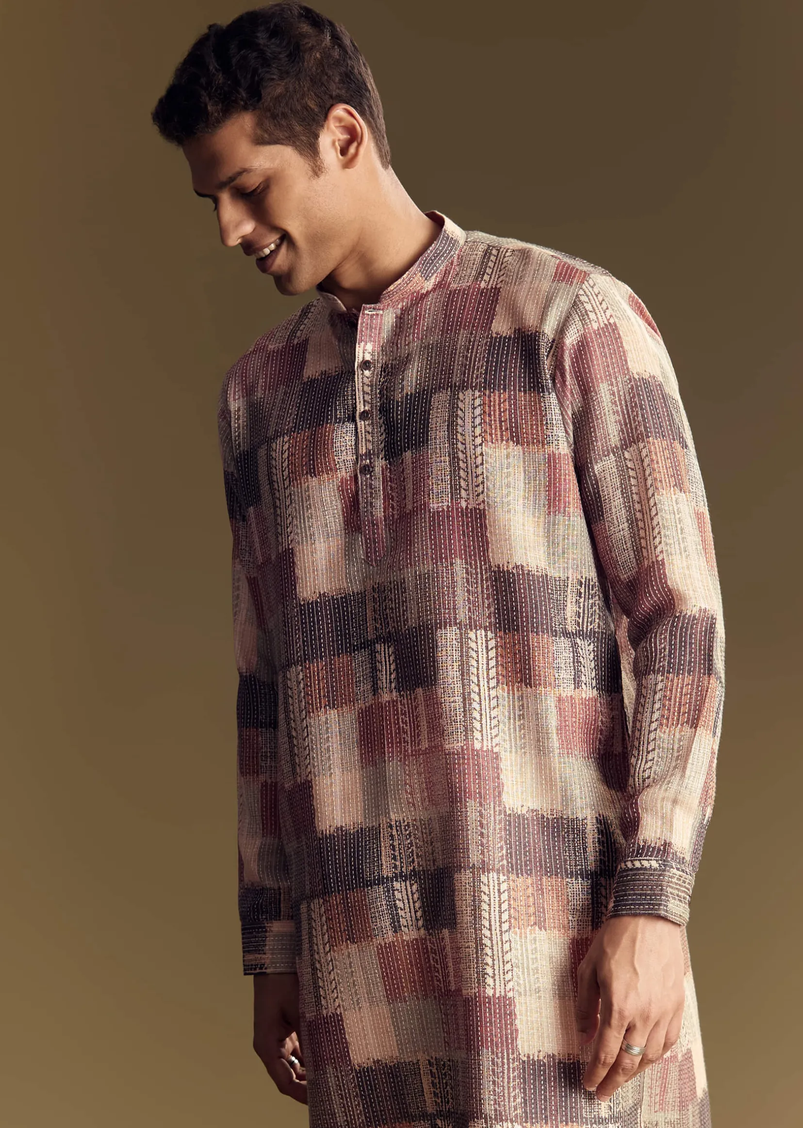 Multi Linen Kurta Set With Artistic Kantha Detailing