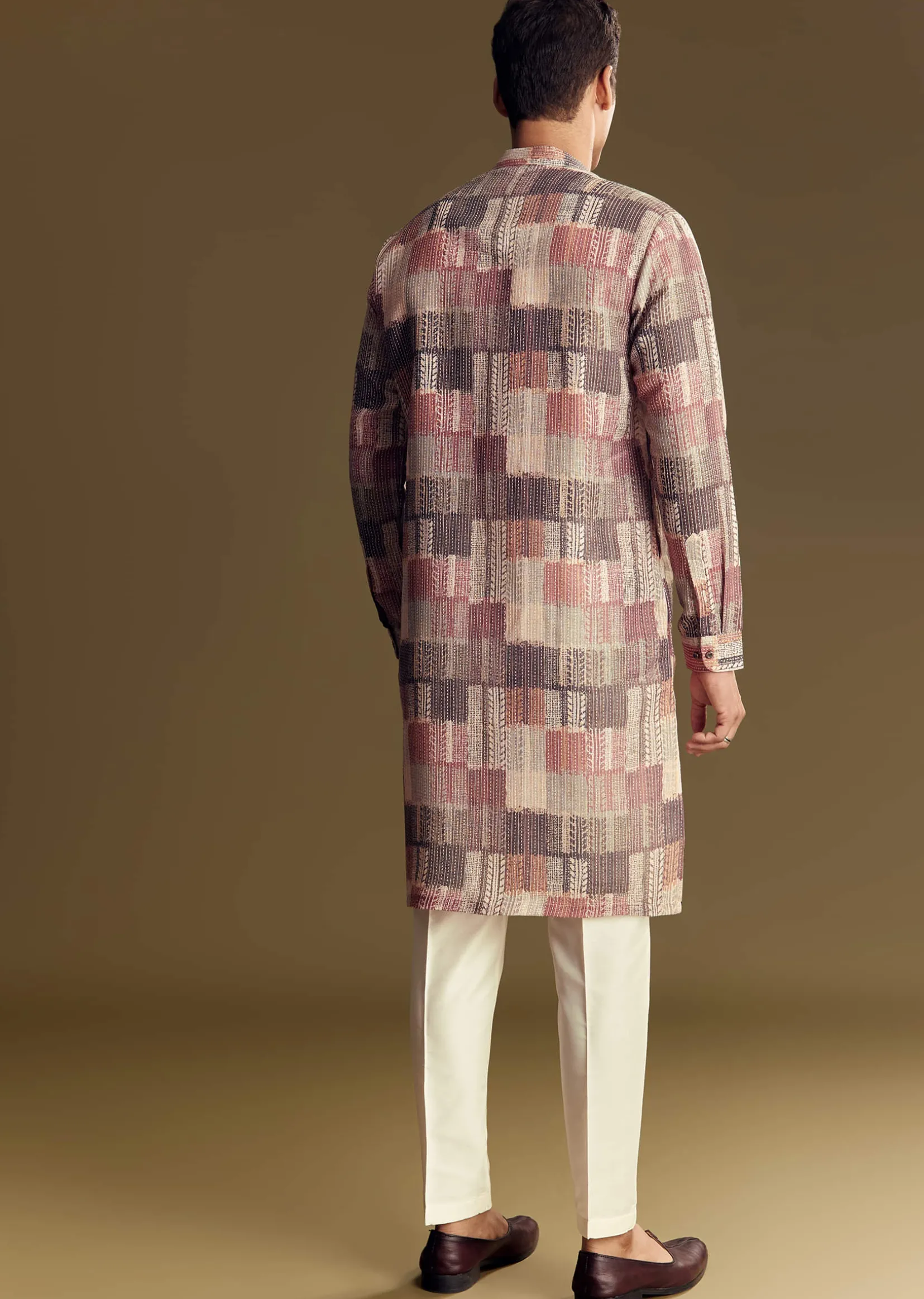Multi Linen Kurta Set With Artistic Kantha Detailing