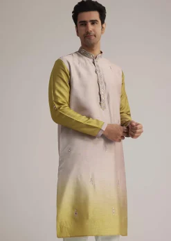 Multi Ombre Silk Kurta Set With Mirror Work