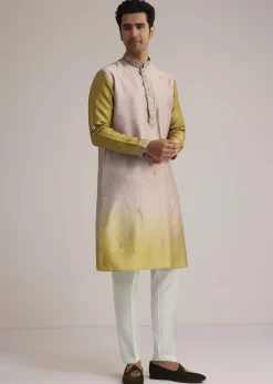 Multi Ombre Silk Kurta Set With Mirror Work