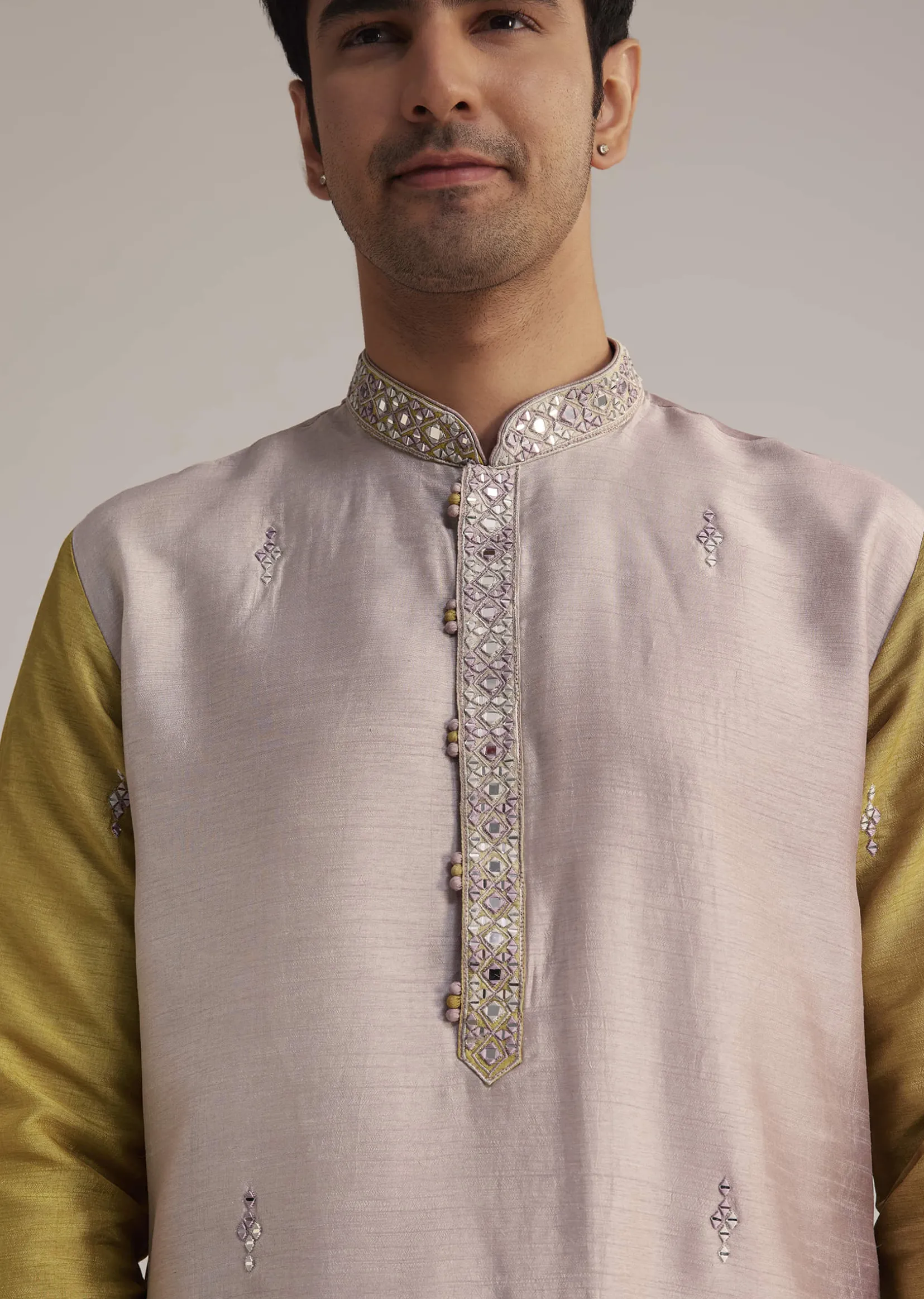 Multi Ombre Silk Kurta Set With Mirror Work