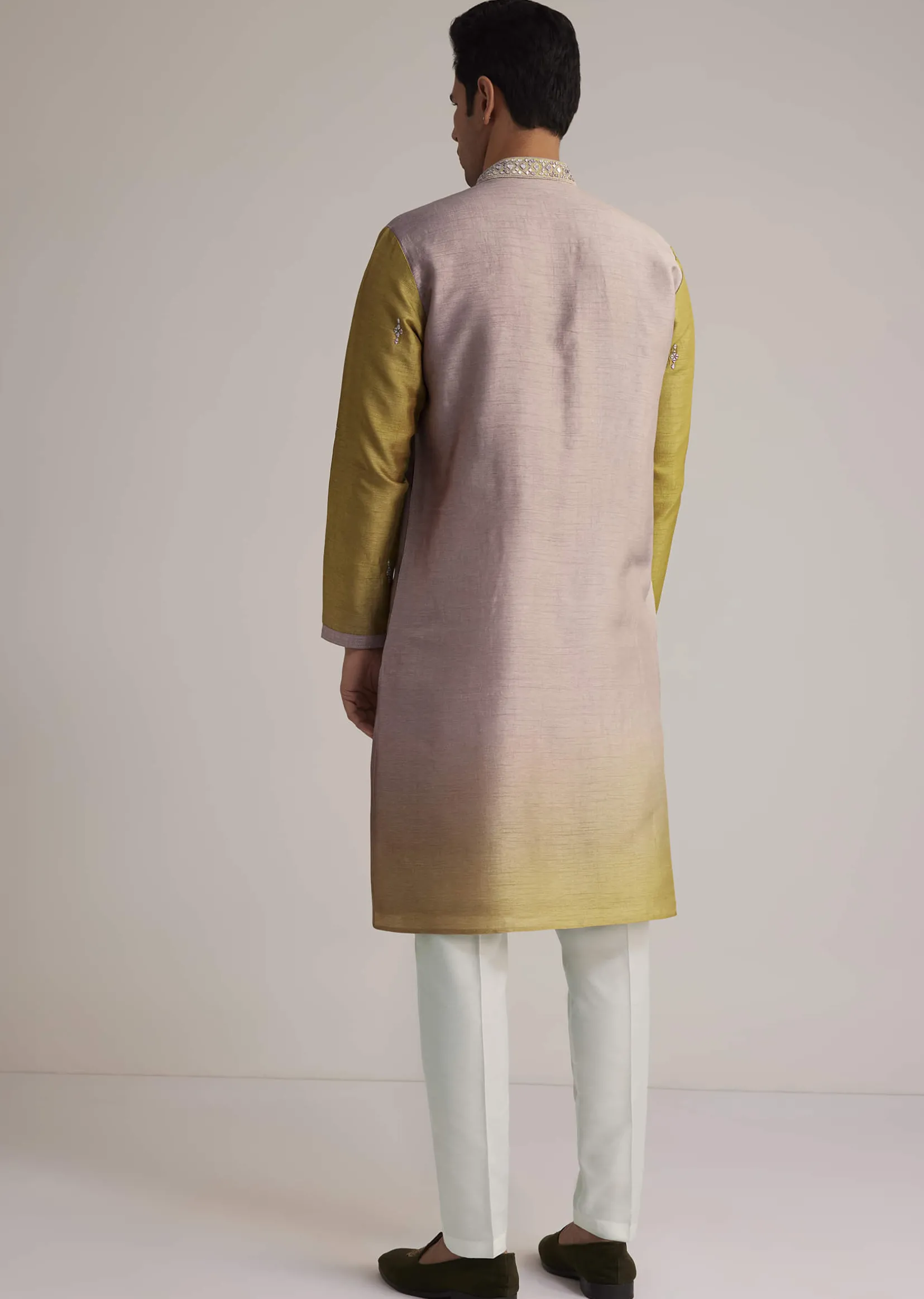 Multi Ombre Silk Kurta Set With Mirror Work