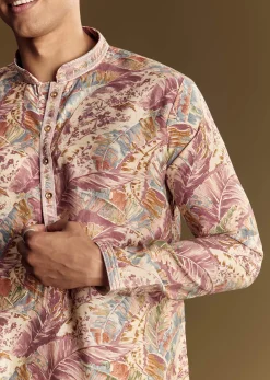 Multi Tone Silk Kurta Set With Floral And Foil Highlights