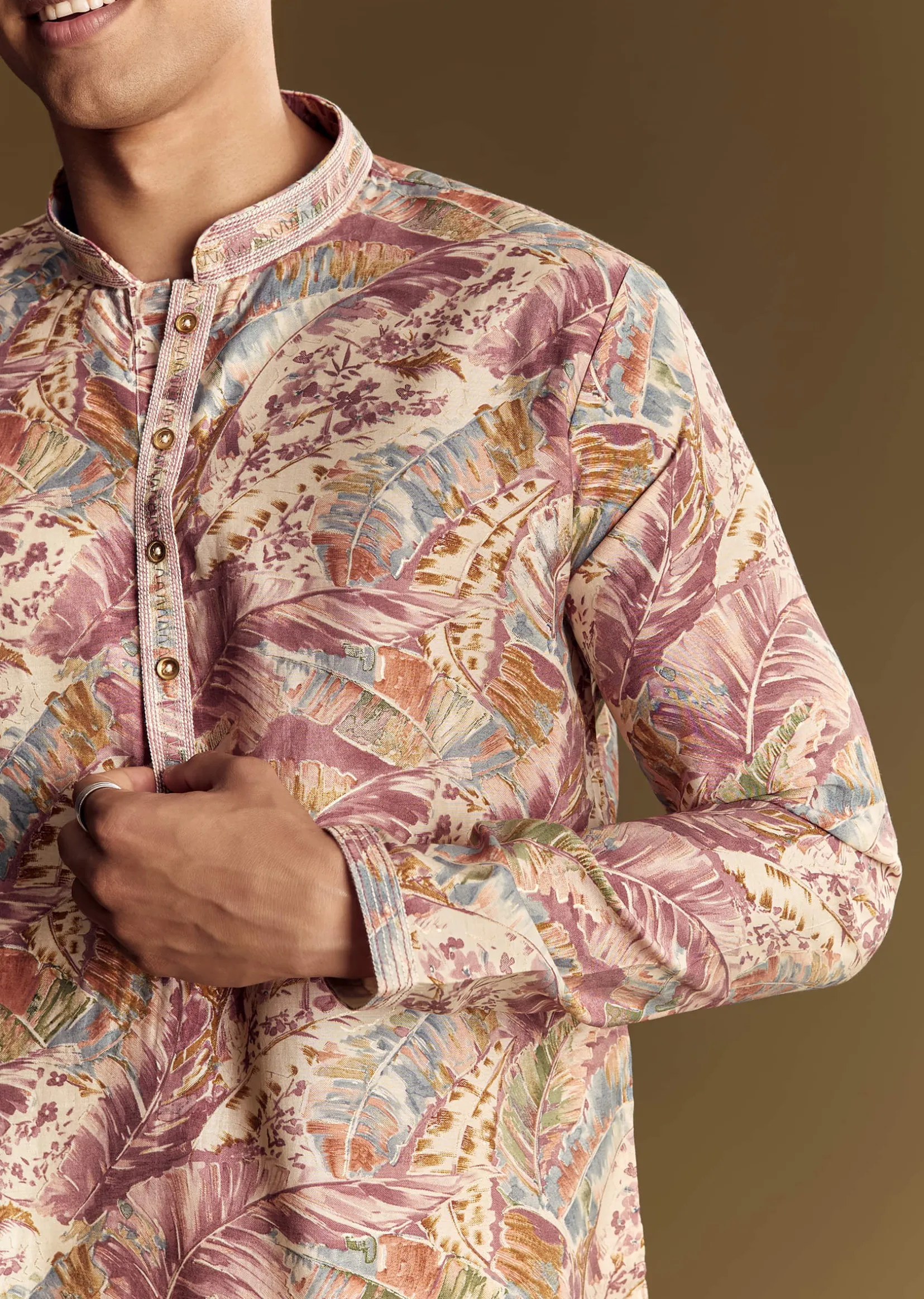 Multi Tone Silk Kurta Set With Floral And Foil Highlights