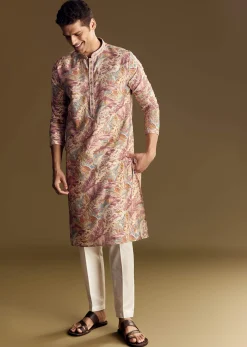 Multi Tone Silk Kurta Set With Floral And Foil Highlights