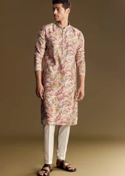 Multi Tone Silk Kurta Set With Floral And Foil Highlights