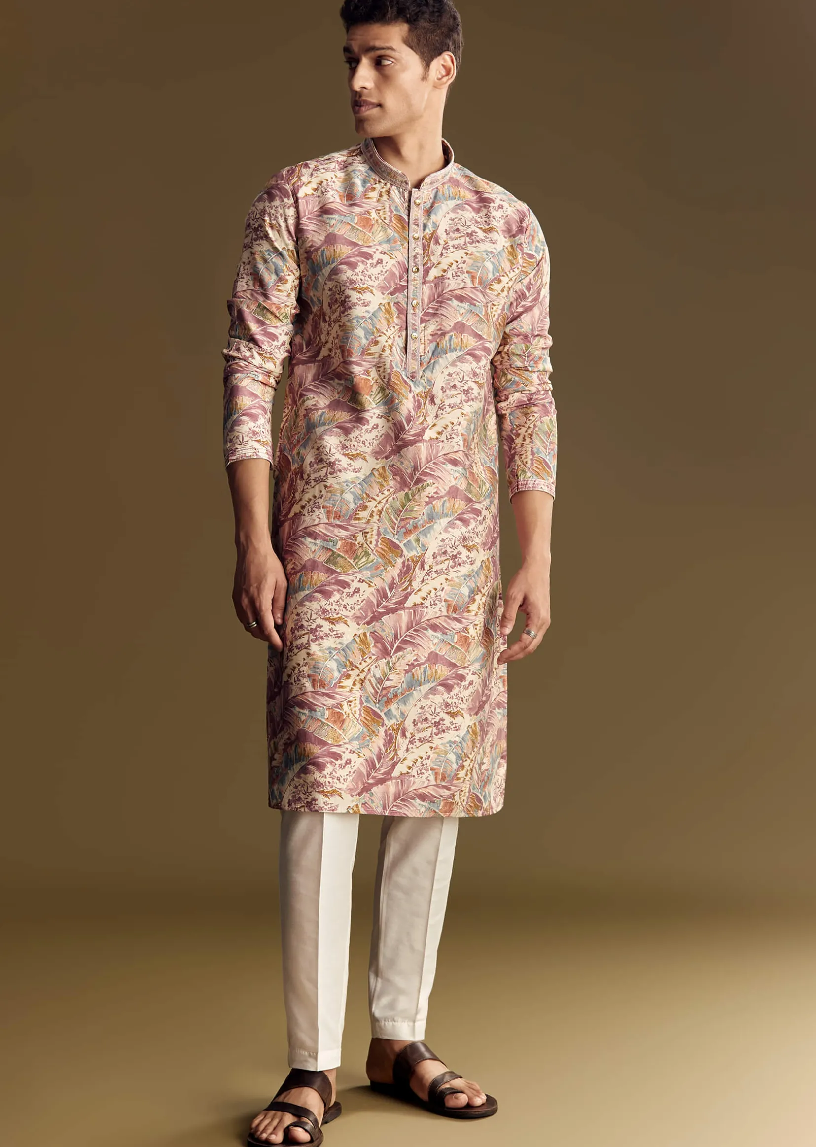 Multi Tone Silk Kurta Set With Floral And Foil Highlights
