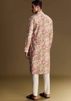 Multi Tone Silk Kurta Set With Floral And Foil Highlights