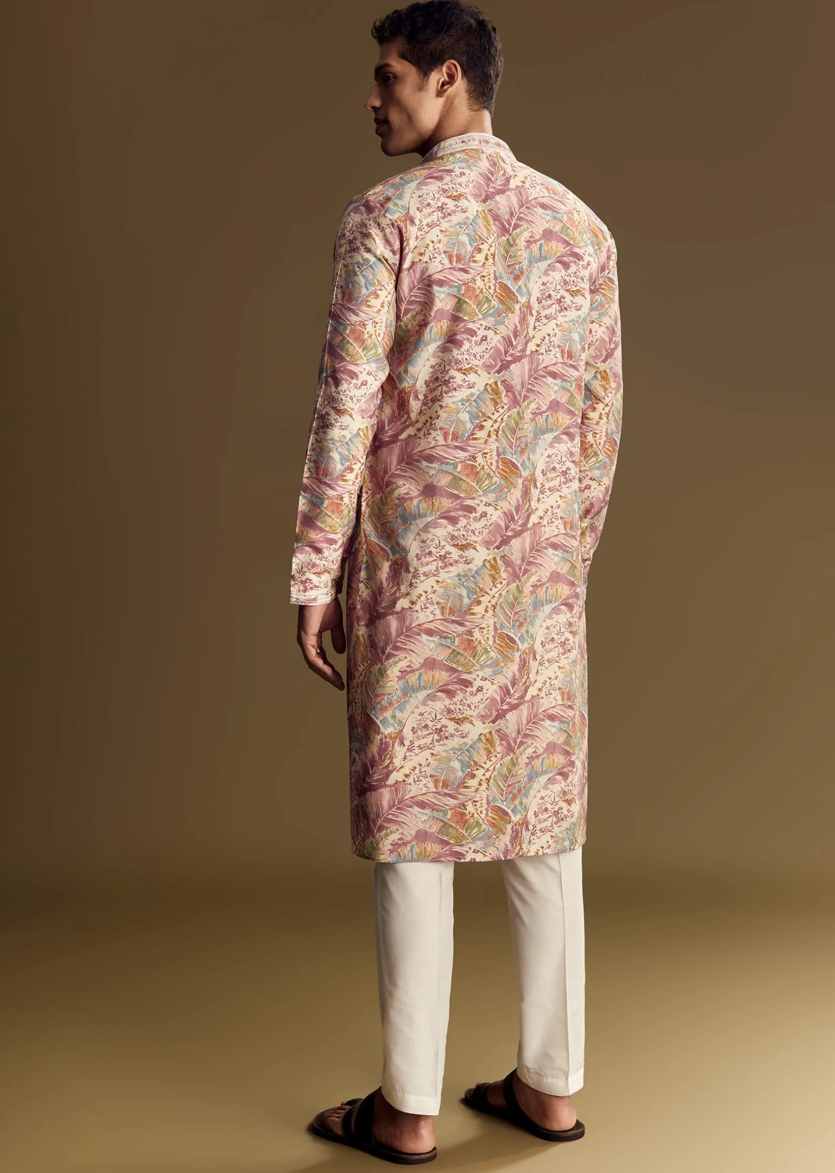 Multi Tone Silk Kurta Set With Floral And Foil Highlights