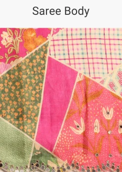 Multicolor Abstract Printed Muslin Saree