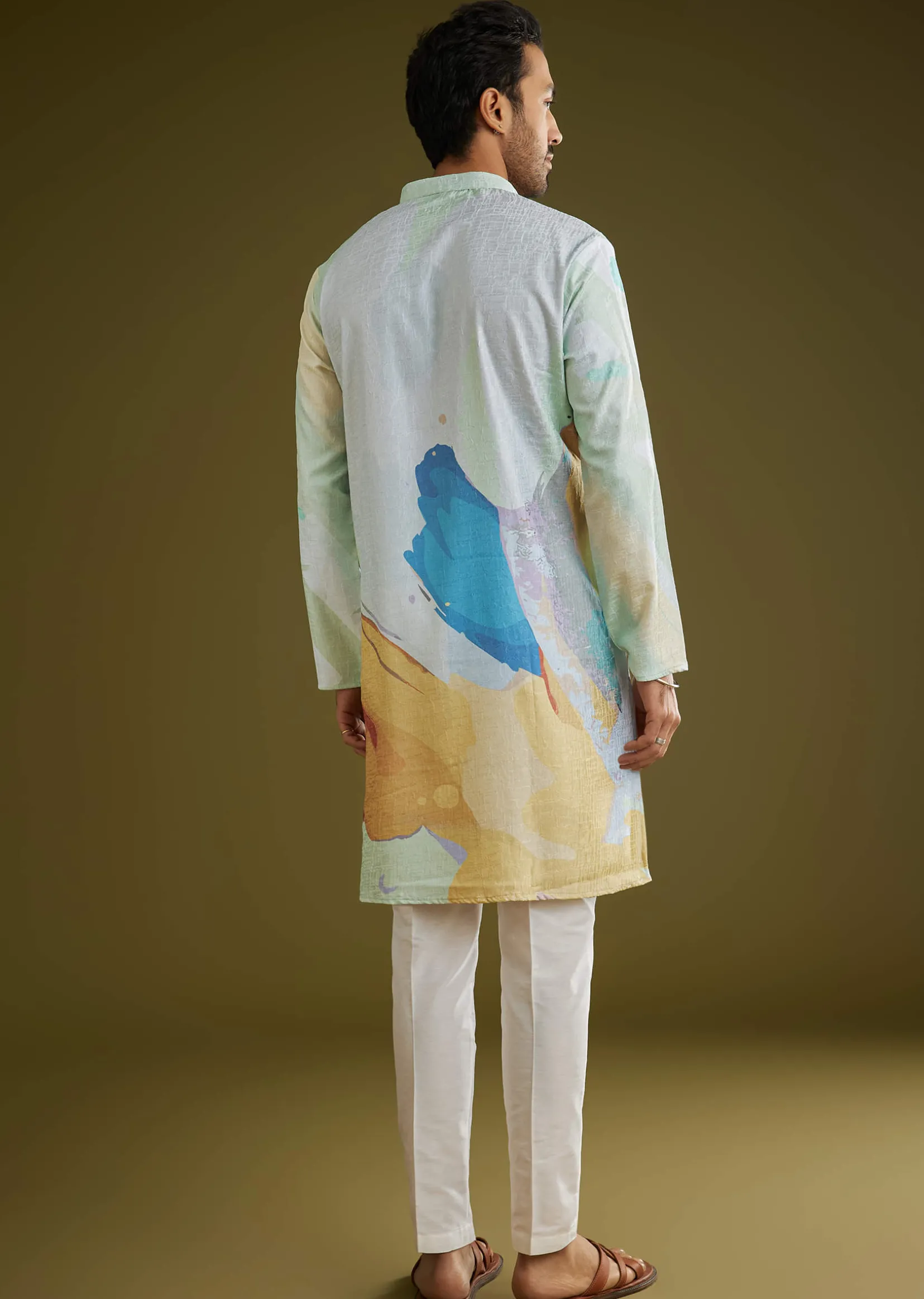 Multicolor Linen Abstract Printed Zipper Kurta Set