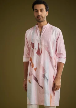 Multicolor Linen Kurta Set With Abstract Print