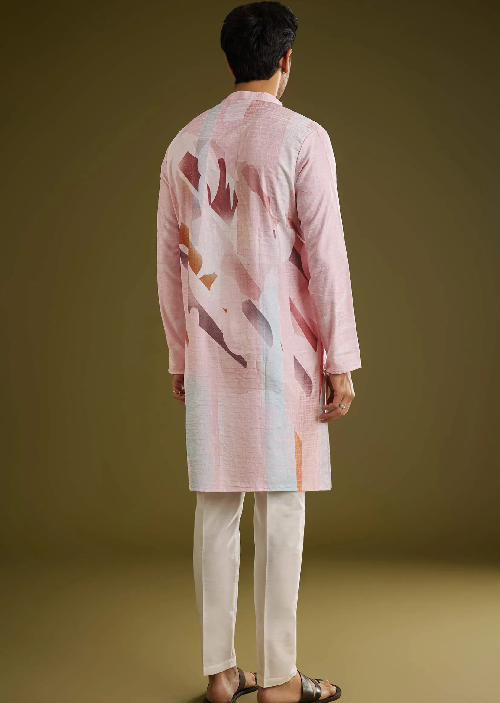 Multicolor Linen Kurta Set With Abstract Print