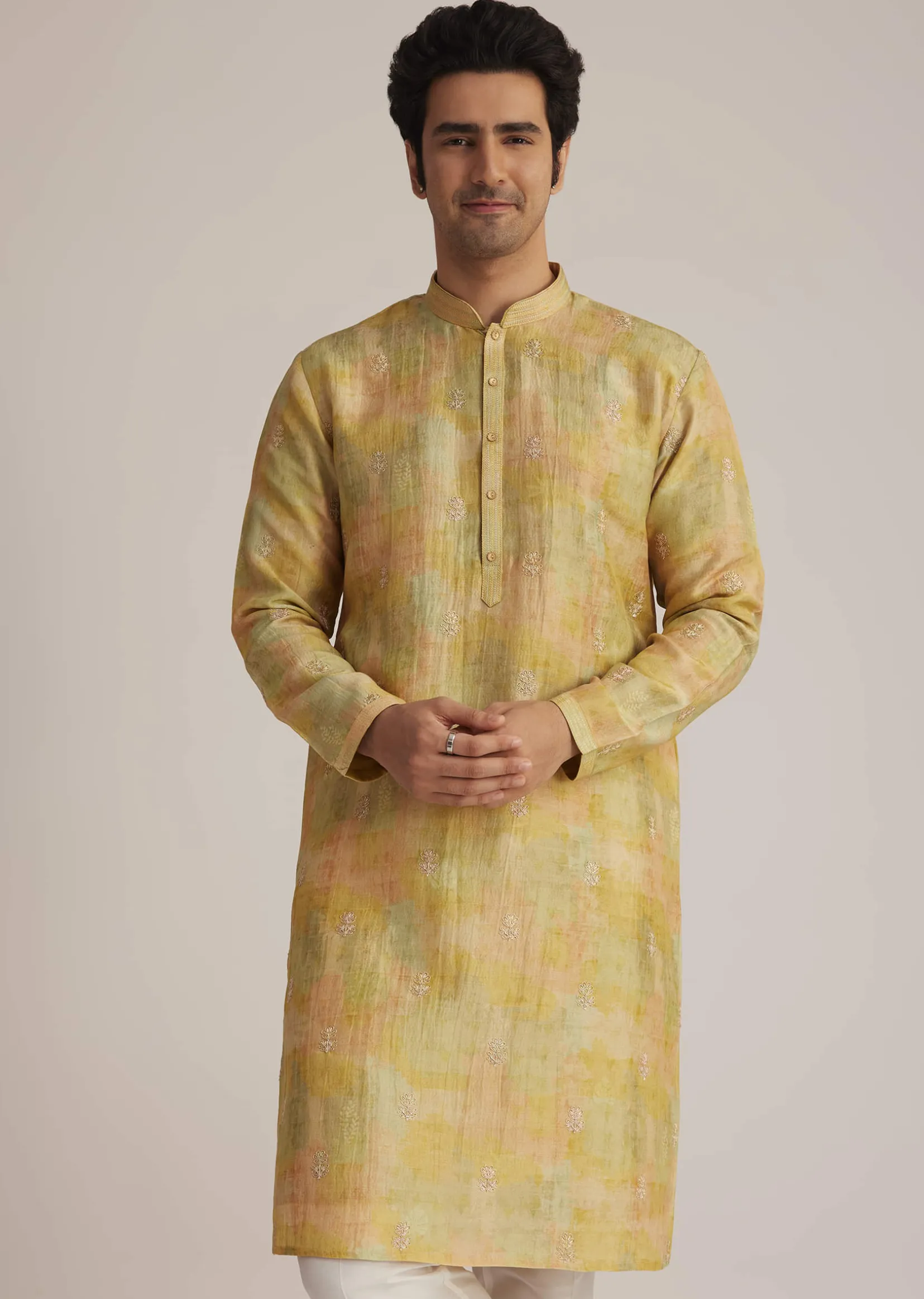 Multicolor Silk Kurta Set With Resham Thread Work
