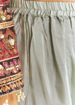 Multicolor Tabby Silk Printed Kurta Dupatta Suit With Patch Stone Zari Work