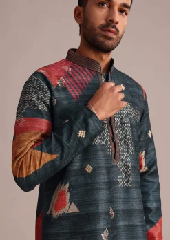 Multicolor Tussar Silk Printed Kurta Set