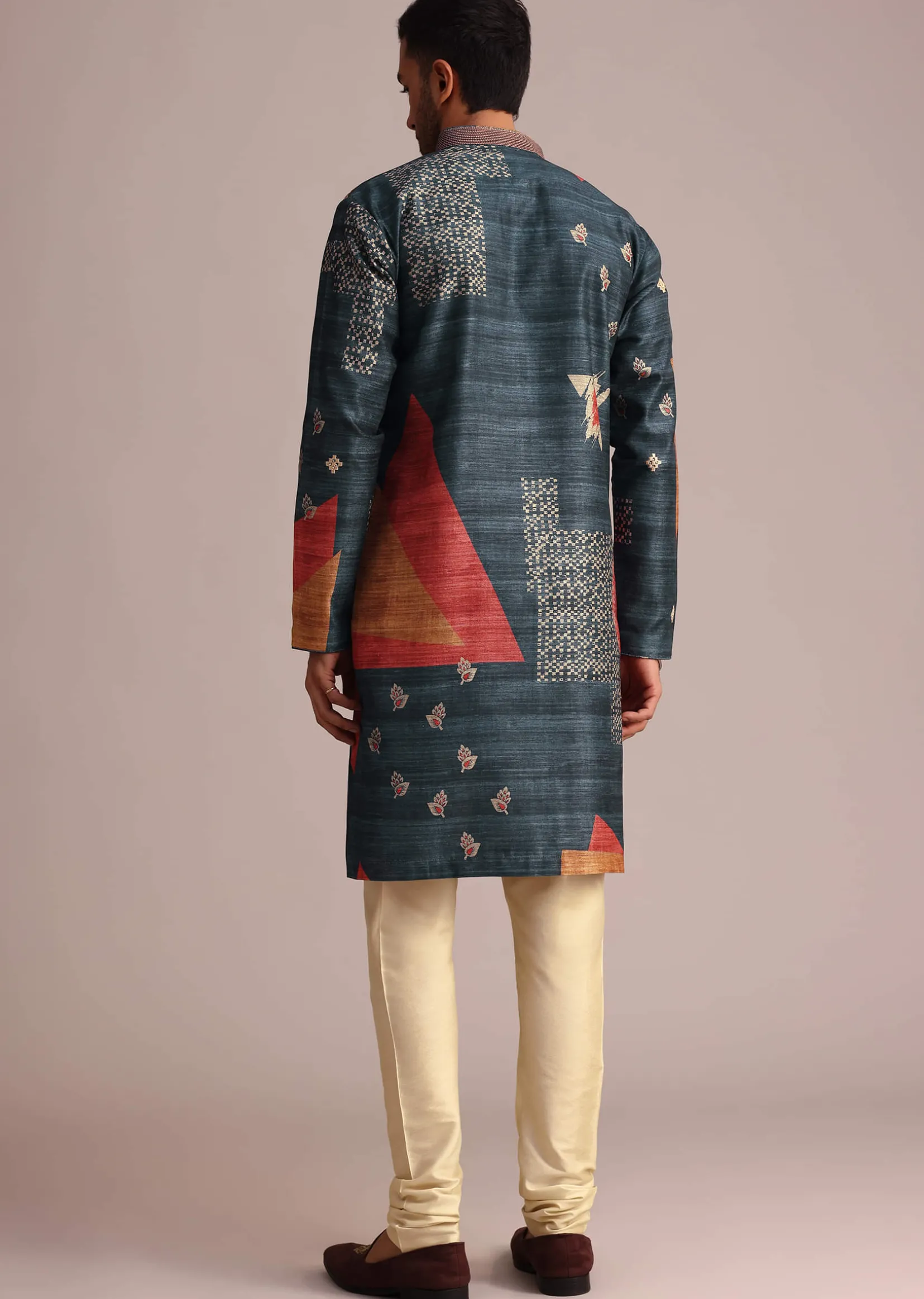 Multicolor Tussar Silk Printed Kurta Set