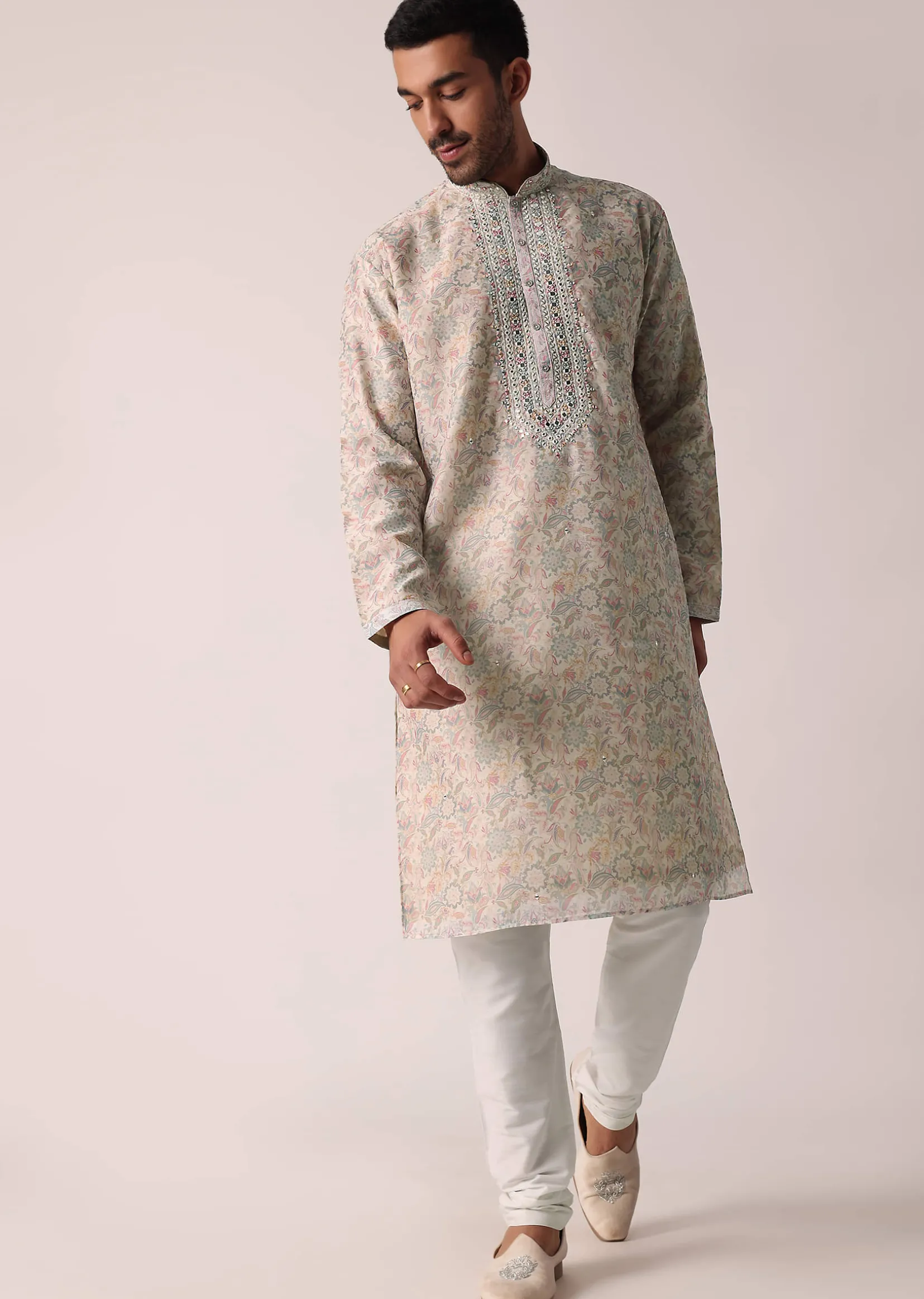 Multi-colored Festive Floral Kurta Set For Men