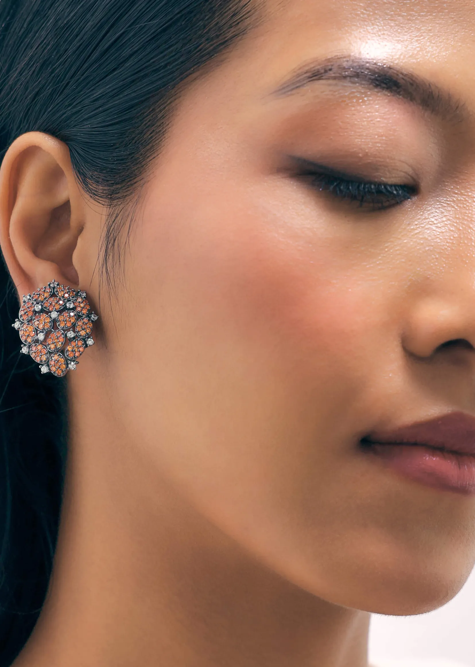 Multicolour Black Finish Coral Studs In Mix Metal
