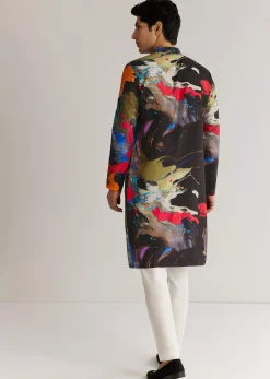 Multicolour Black Rawsilk Abstract Printed Kurta Set