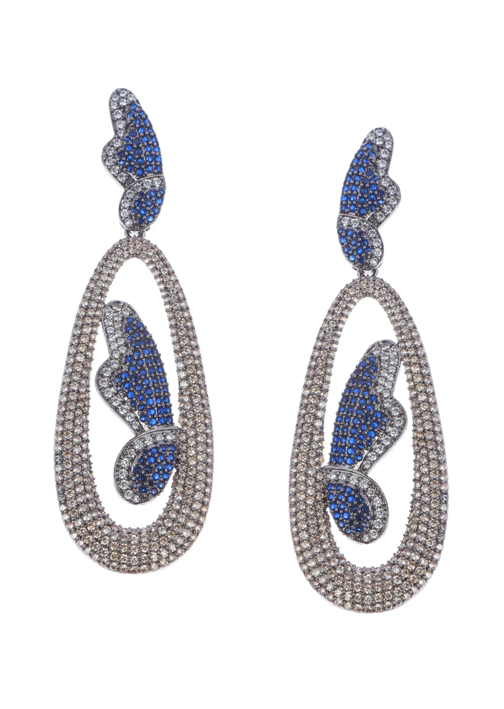 Multicolour Black Toned Diamond Dangler Earrings In Mix Metal
