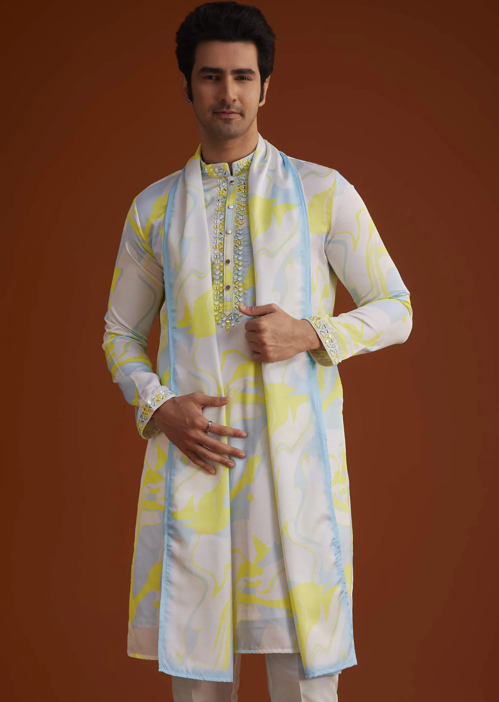 Multicolour Marble Printed Kurta Set