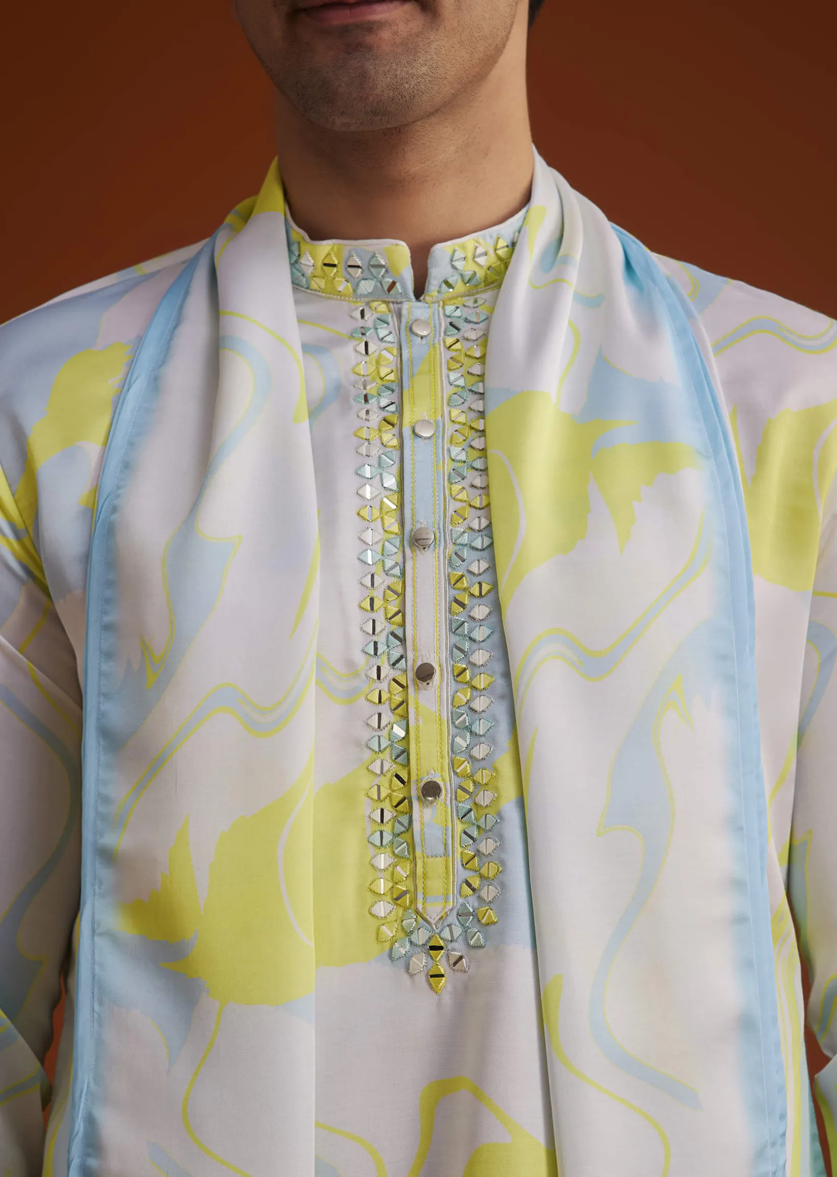 Multicolour Marble Printed Kurta Set