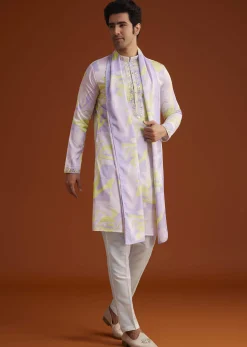 Multicolour Marble Printed Silk Kurta Set