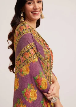 Multicolour Printed Crop Top Palazzo And Cape Set