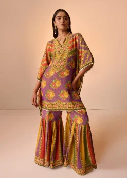 Multicolour Printed Sharara Set In Tissue Fabric