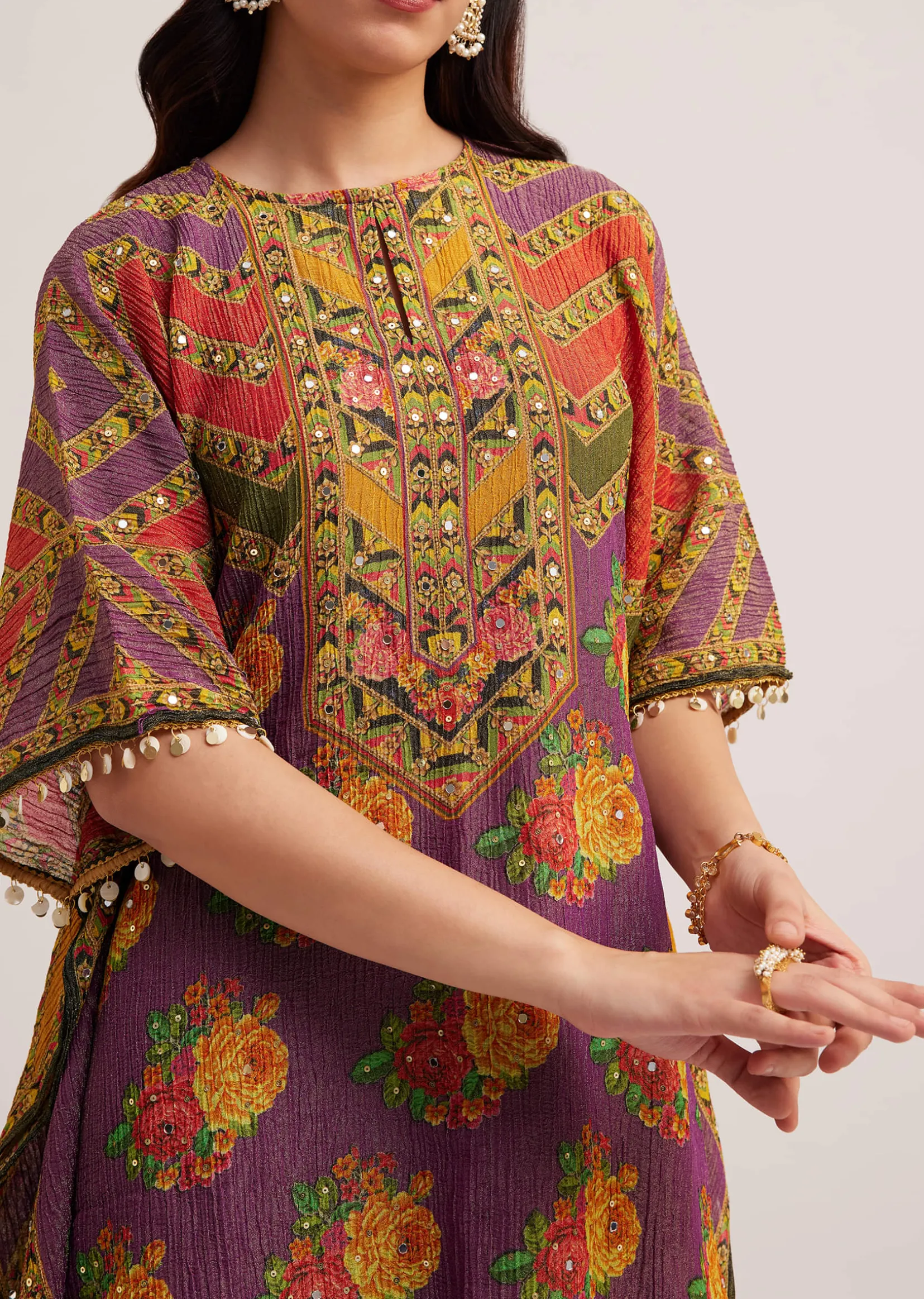 Multicolour Printed Sharara Set In Tissue Fabric