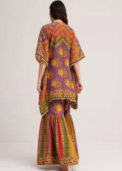 Multicolour Printed Sharara Set In Tissue Fabric